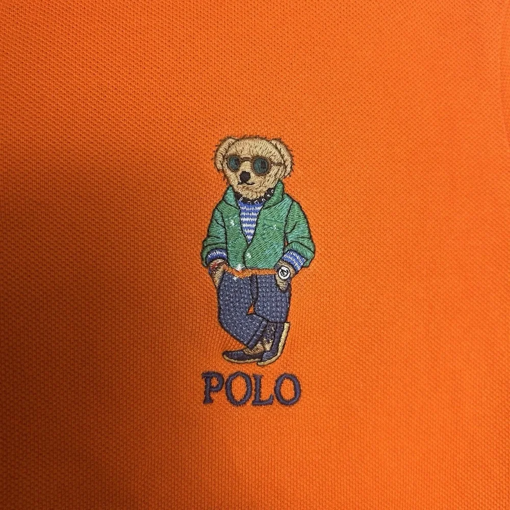 Polo Ralph Lauren Polo Shirt Mens Medium Orange Bear Embroidered Classic Fit